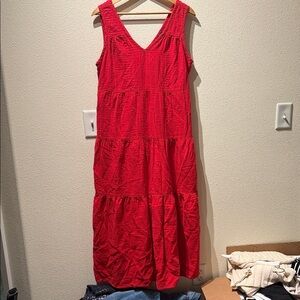 Quince Bright Red Sleeveless Tiered Maxi Dress